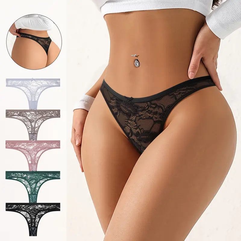 Elegant Comfort Floral Lace Thong(5 Pack)