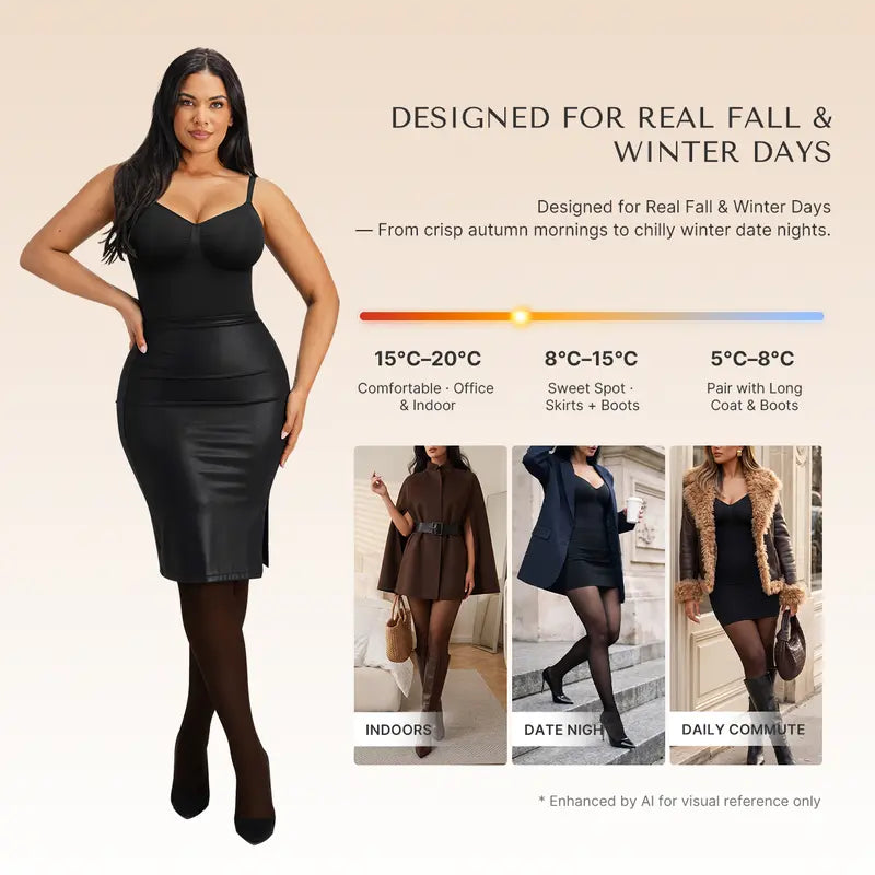 Fleece-Lined Sheer Tummy Control Tights
