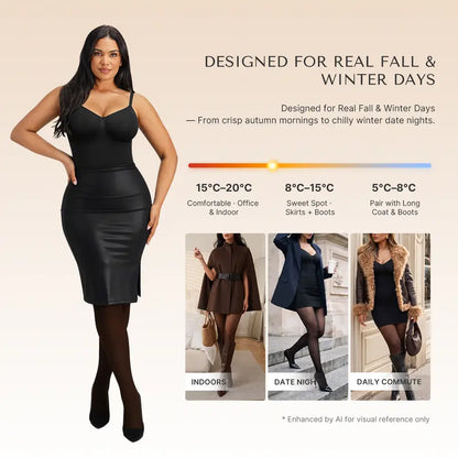 Fleece-Lined Sheer Tummy Control Tights
