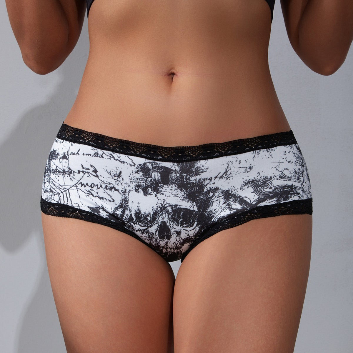 Halloween Lace-Trim Printed Mid-Rise Brief Panties