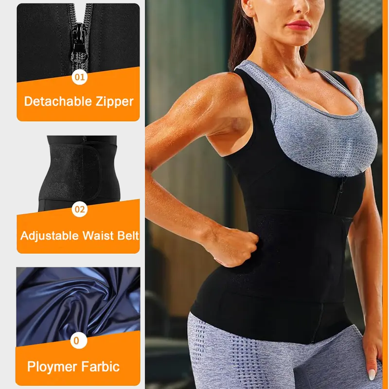 Women’s Waist Trainer Vest with Zipper – Compression Sauna Shapewear