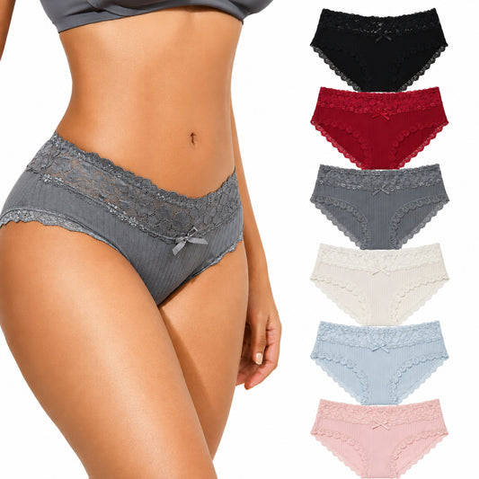 6-Pack Cotton Lace Bikini Panties S-XXL