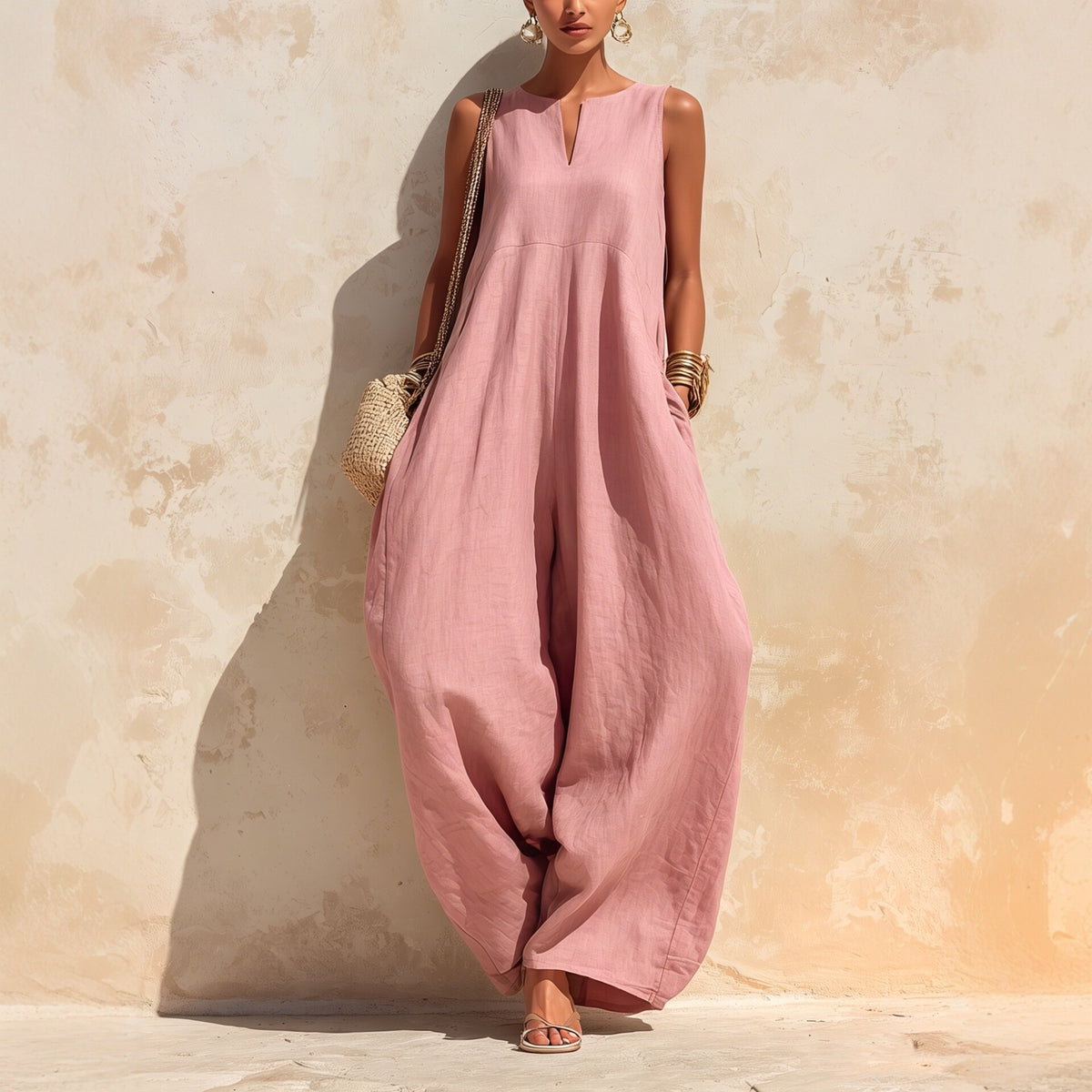 Sleeveless V-Neck Wide Leg Jumpsuit