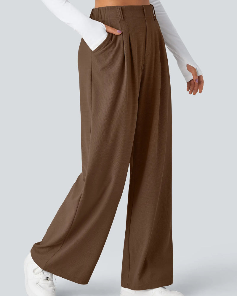 High Waisted Pocket Wide Leg Waffle Pants