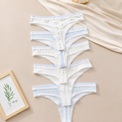 Floral Lace-Trim Bikini Briefs (5-Pack)