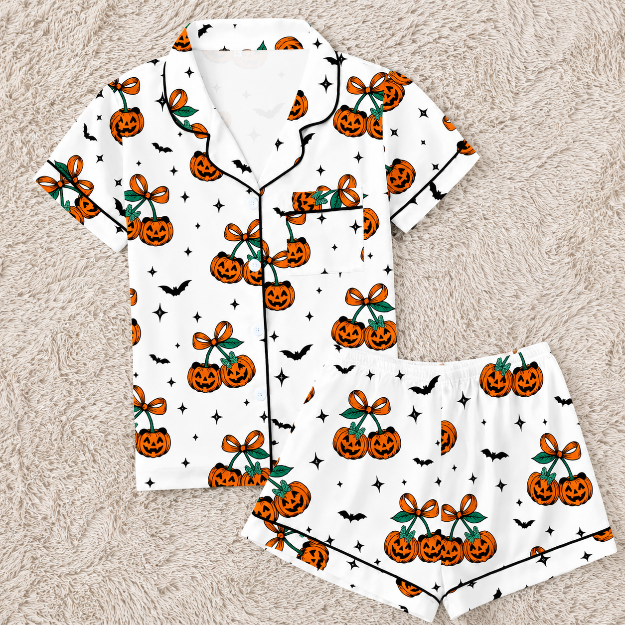 Halloween Pajamas Women Button Short Sleeve Tops Matching Cute Shorts Fall Pjs Sets