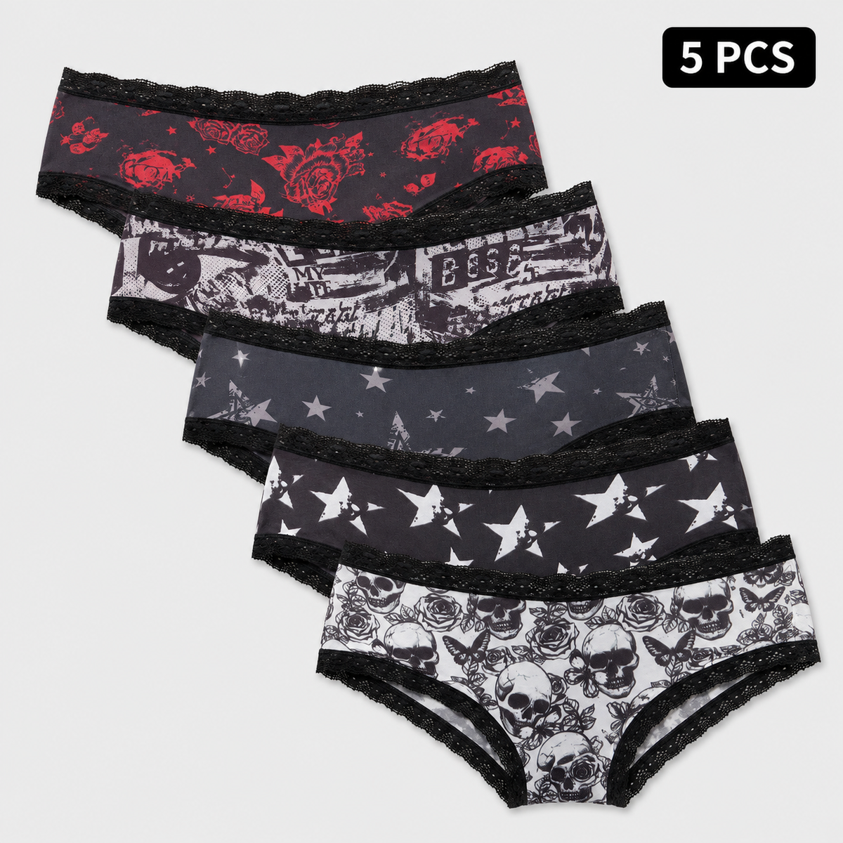 Halloween Lace-Trim Printed Mid-Rise Brief Panties