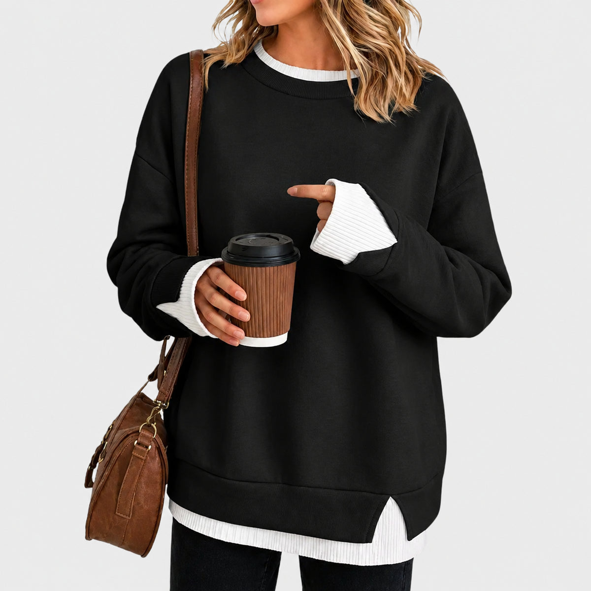 Layered Crew Neck Oversized Sweatshirt