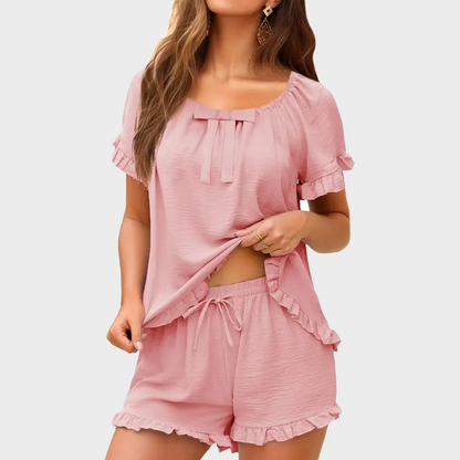 Women’s 2-Piece Ruffle Pajama Set with Short Sleeve Top & Shorts