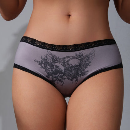 Halloween Lace-Trim Printed Mid-Rise Brief Panties