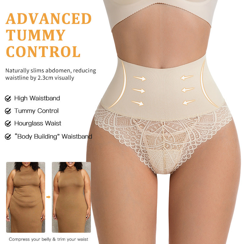 High-Waist Lace Tummy Control Shaping Thong