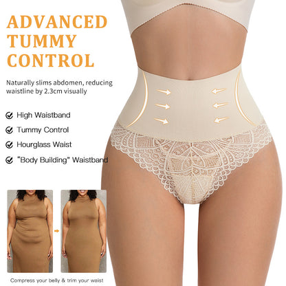 High-Waist Lace Tummy Control Shaping Thong
