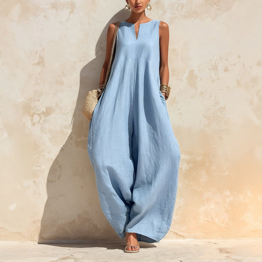 Sleeveless V-Neck Wide Leg Jumpsuit