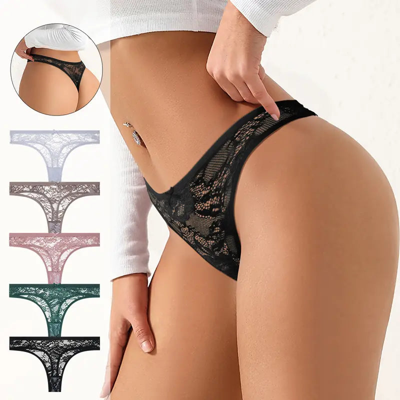 Elegant Comfort Floral Lace Thong(5 Pack)