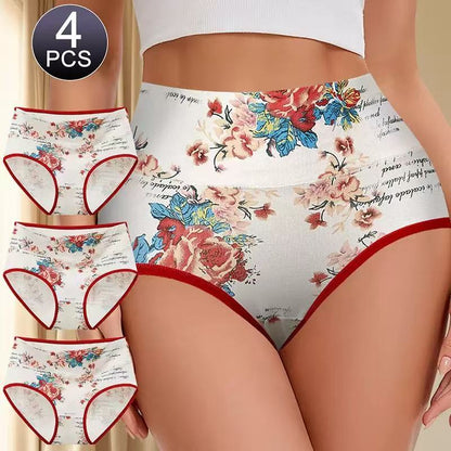 4-Pack Women’s High-Waisted 92% Cotton Floral Briefs