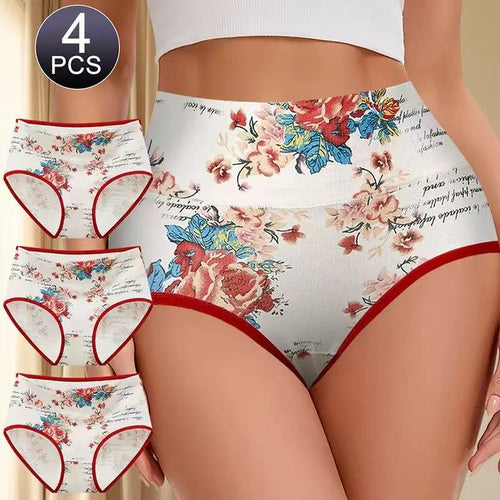 4-Pack Women’s High-Waisted 92% Cotton Floral Briefs