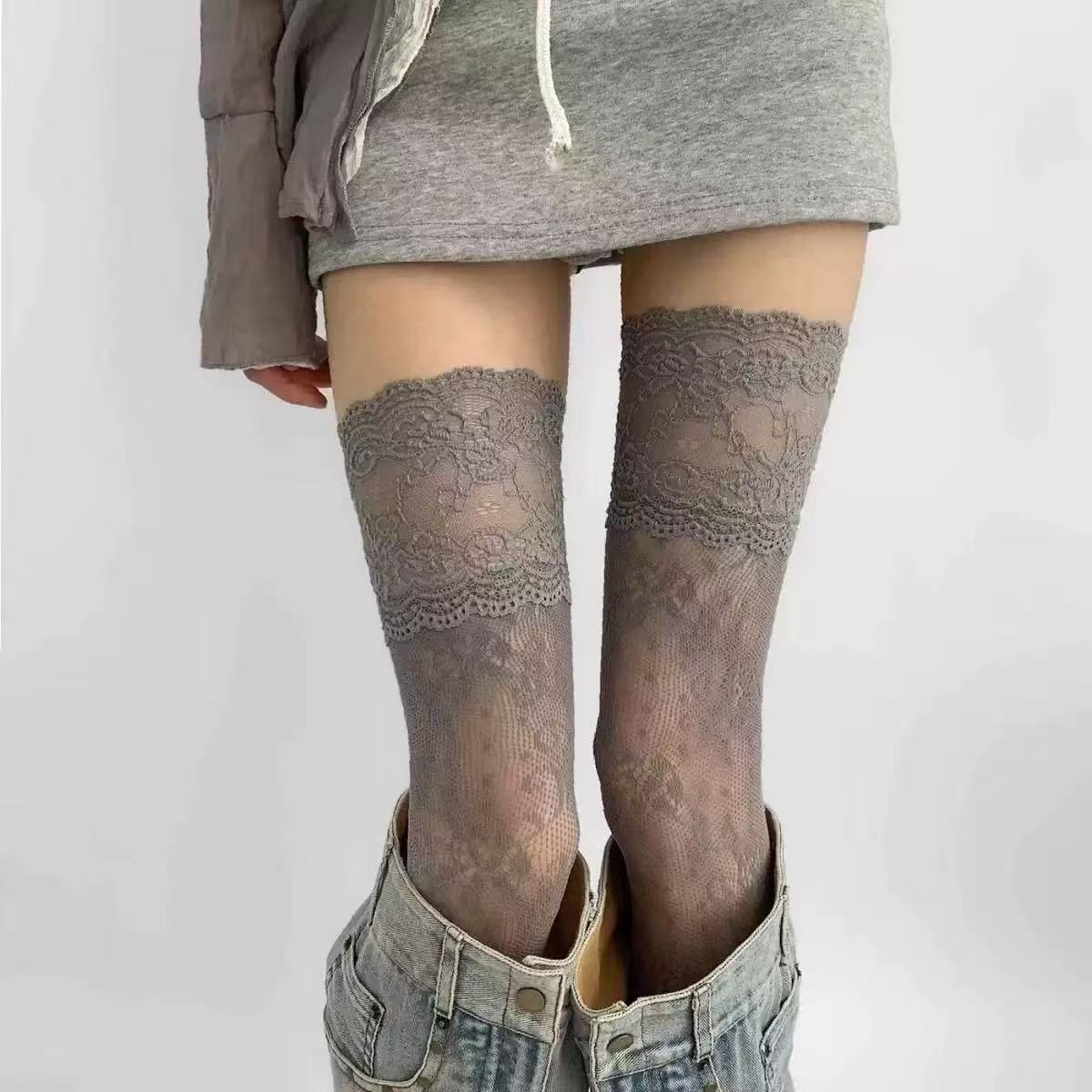 3 Pair Lace Floral Fishnet Over-the-Knee Socks