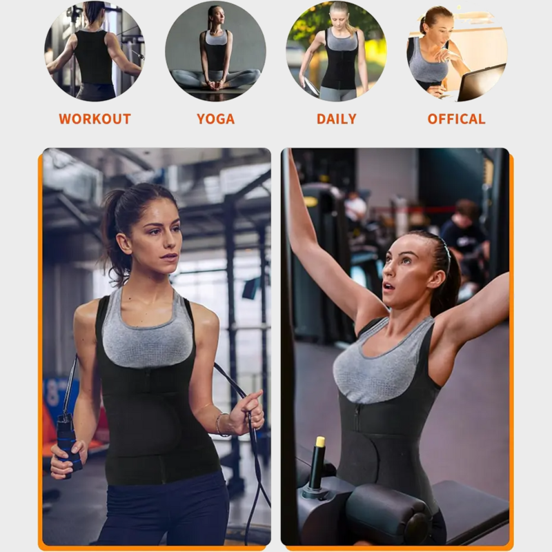 Women’s Waist Trainer Vest with Zipper – Compression Sauna Shapewear