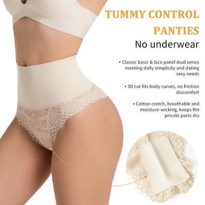 High-Waist Lace Tummy Control Shaping Thong