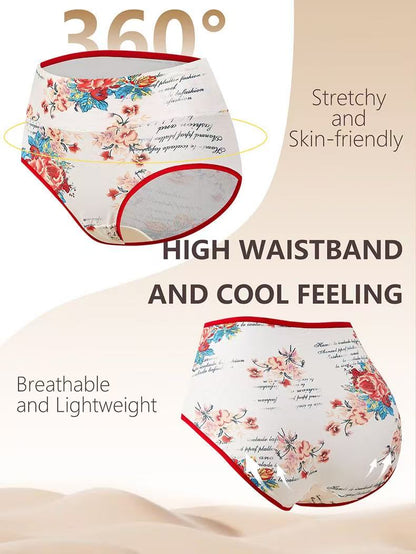 4-Pack Women’s High-Waisted 92% Cotton Floral Briefs