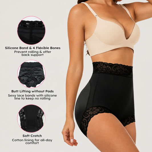 High-Waisted Lace Mesh Shapewear Panties