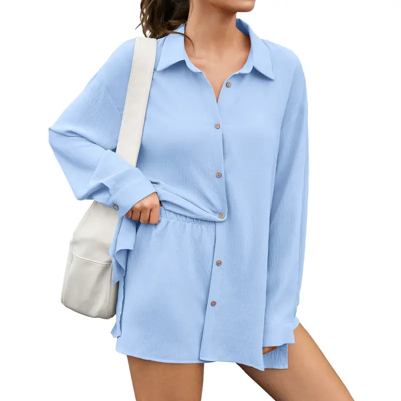 Oversized Button-Down Shirt & Shorts Set