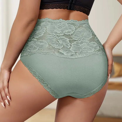 High-Waist Floral Lace Cotton Briefs – 4/6/8 Pack