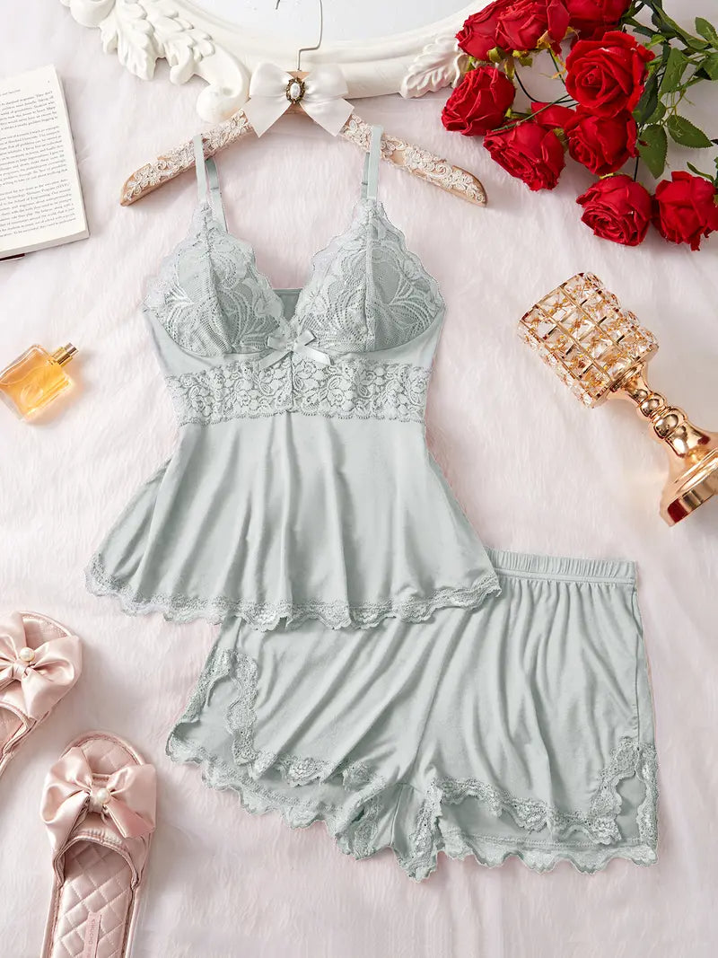 Silky Lace Flowy Cami & Shorts Set