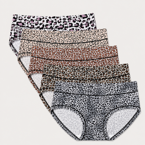 High-Waist Leopard Full Coverage Briefs（5 pack）