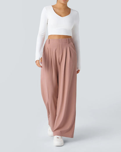 High Waisted Pocket Wide Leg Waffle Pants