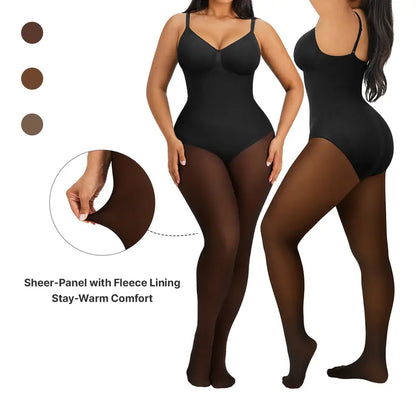 Fleece-Lined Sheer Tummy Control Tights