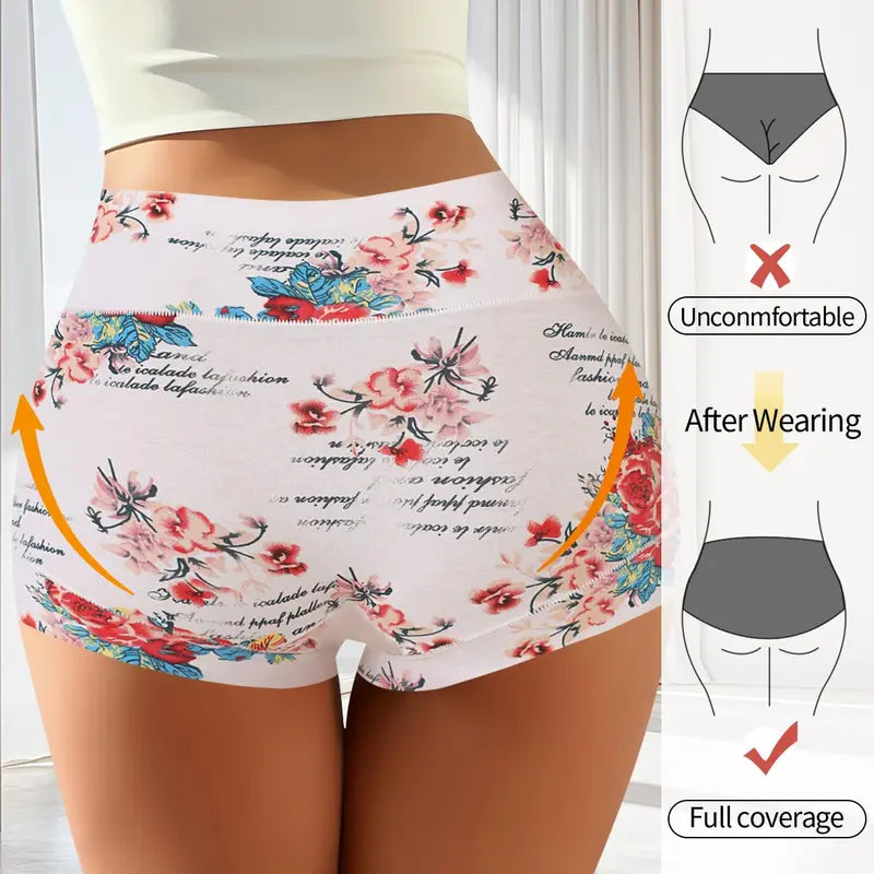 Floral High-Waist Boyshort Briefs (4-Pack)