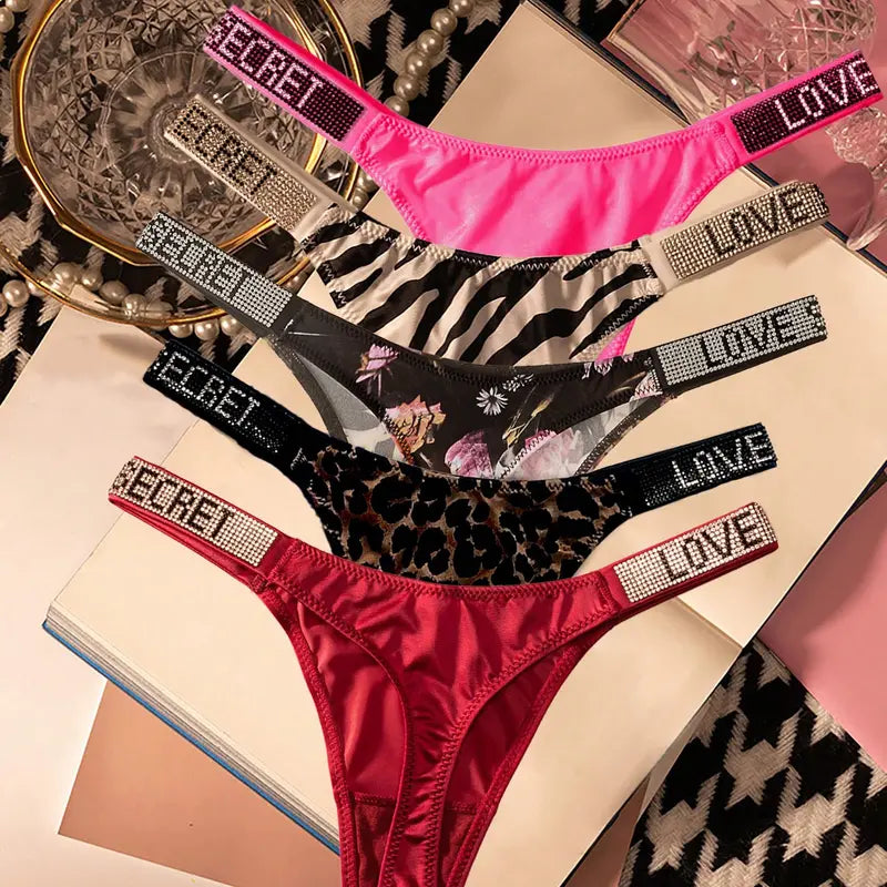 5-Pack Rhinestone Low-Rise Thong Panties