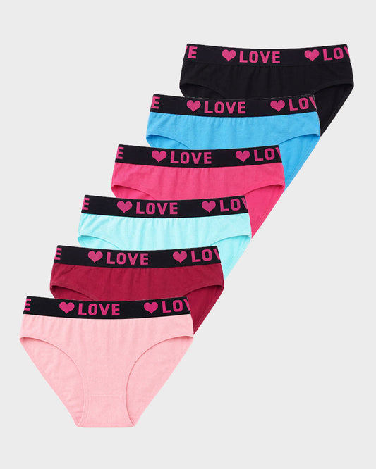 6 Pack LOVE Print Cotton Bikini Panties