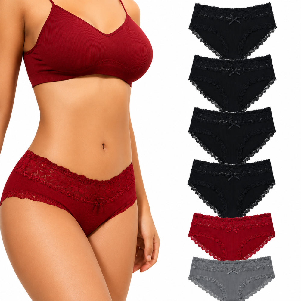 6-Pack Cotton Lace Bikini Panties S-XXL