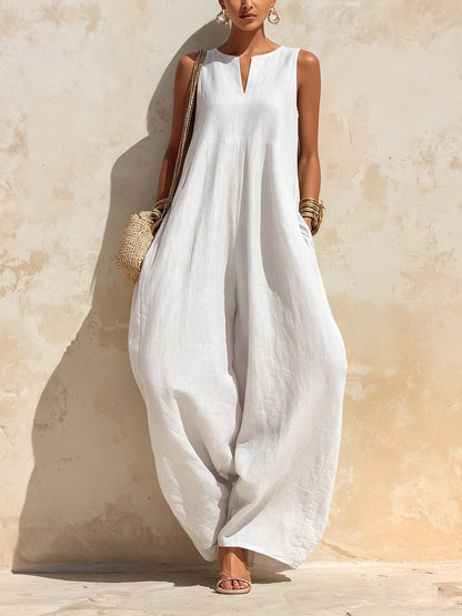 Sleeveless V-Neck Wide Leg Jumpsuit