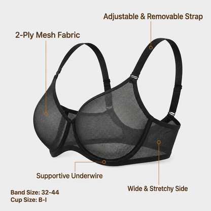 Plus Size Sheer Mesh Halter Underwire Bra
