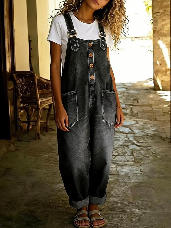 Vintage Wide Leg Denim Overalls
