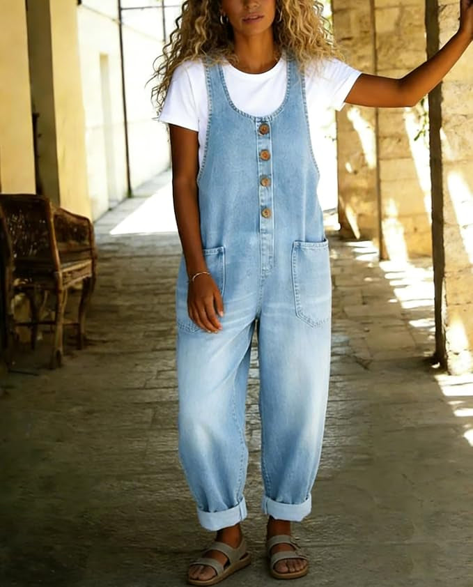 Vintage Wide Leg Denim Overalls