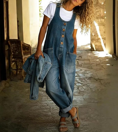 Vintage Wide Leg Denim Overalls