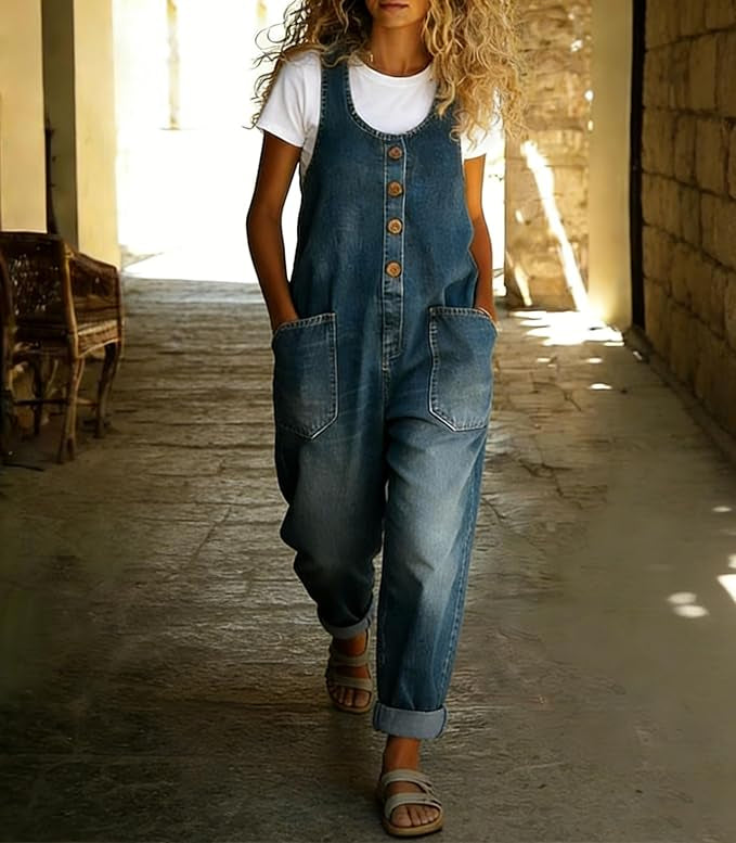 Vintage Wide Leg Denim Overalls
