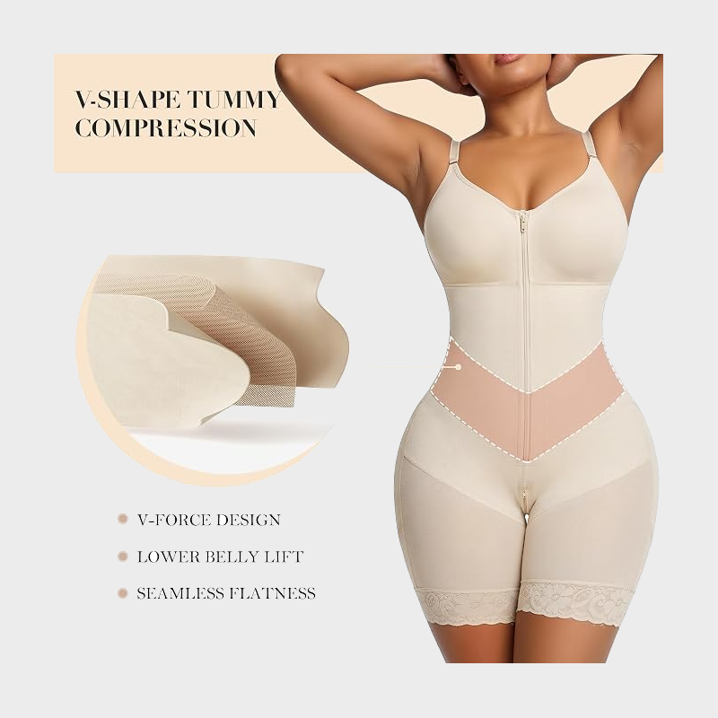 Women’s V-Shaped Colombian Faja Shapewear with Tummy Control & Zipper