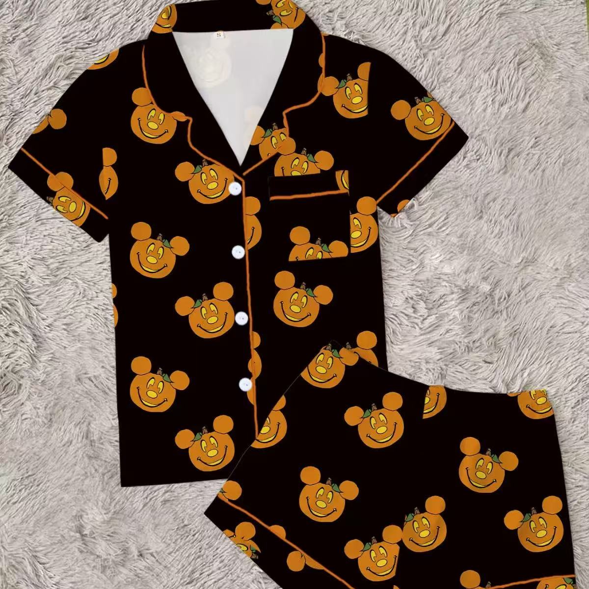 Halloween Pajamas Women Button Short Sleeve Tops Matching Cute Shorts Fall Pjs Sets