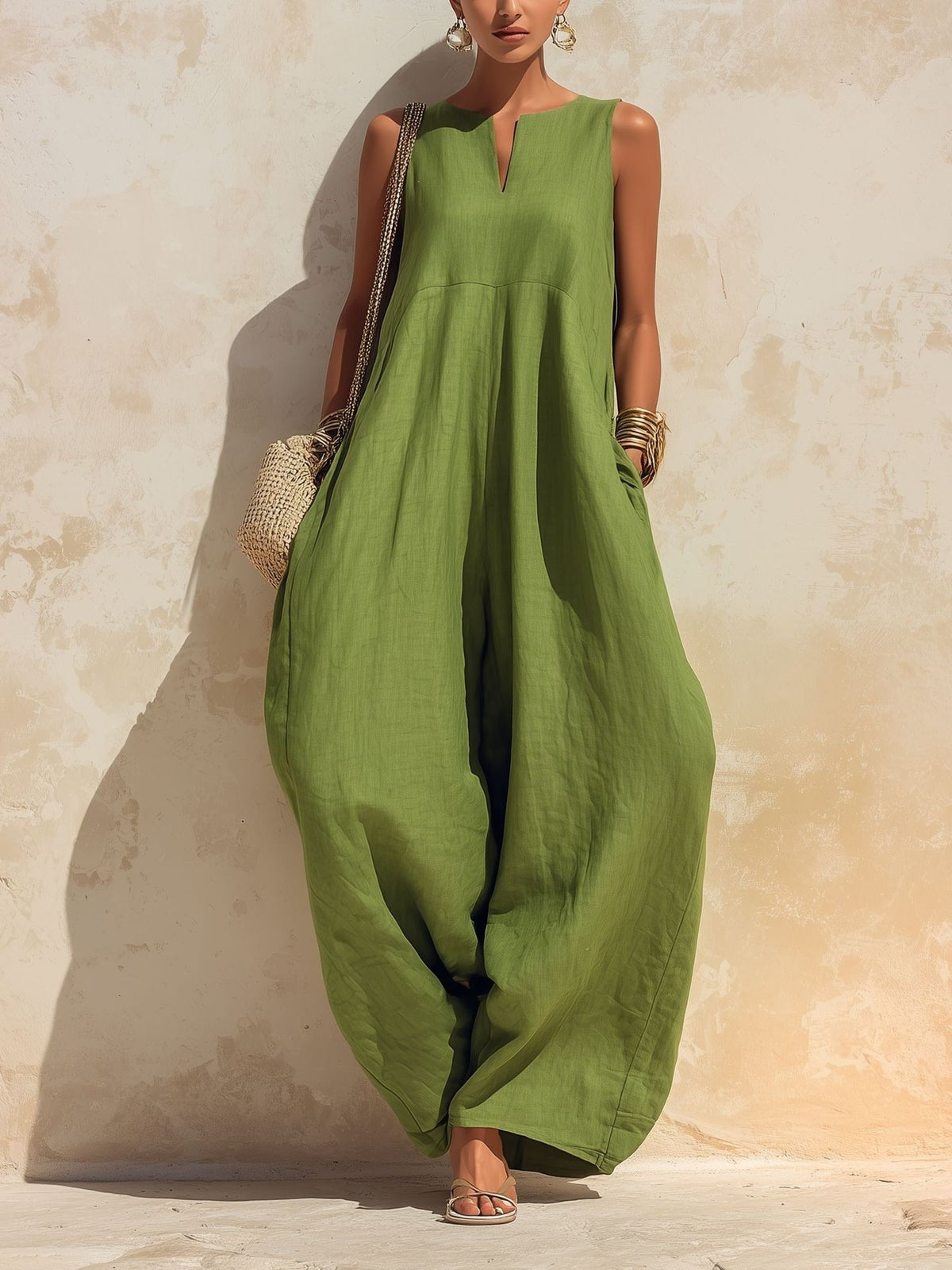 Sleeveless V-Neck Wide Leg Jumpsuit
