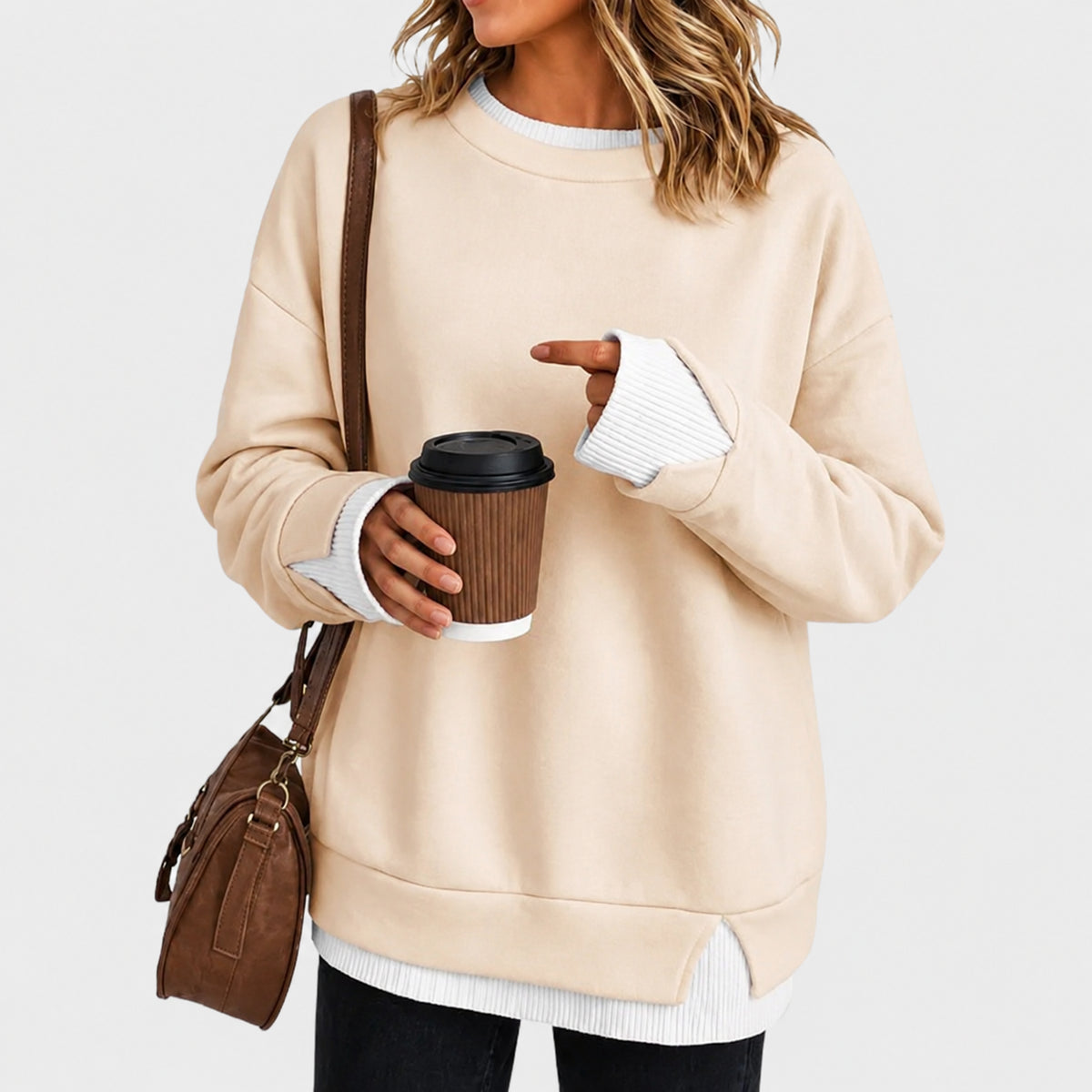 Layered Crew Neck Oversized Sweatshirt