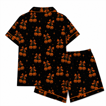 Halloween Pajamas Women Button Short Sleeve Tops Matching Cute Shorts Fall Pjs Sets