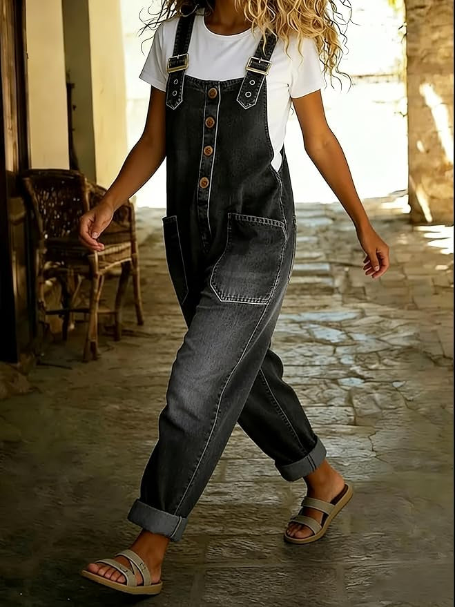 Vintage Wide Leg Denim Overalls