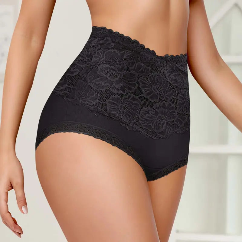 High-Waist Floral Lace Cotton Briefs – 4/6/8 Pack