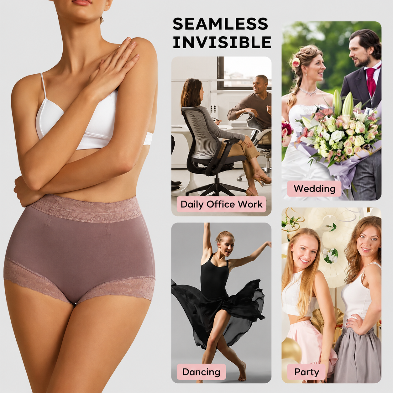 High-Waisted Lace Mesh Shapewear Panties