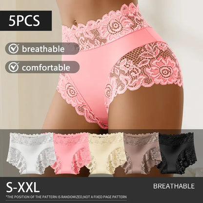 5 Pack Silky Lace Mid-Waist Panties